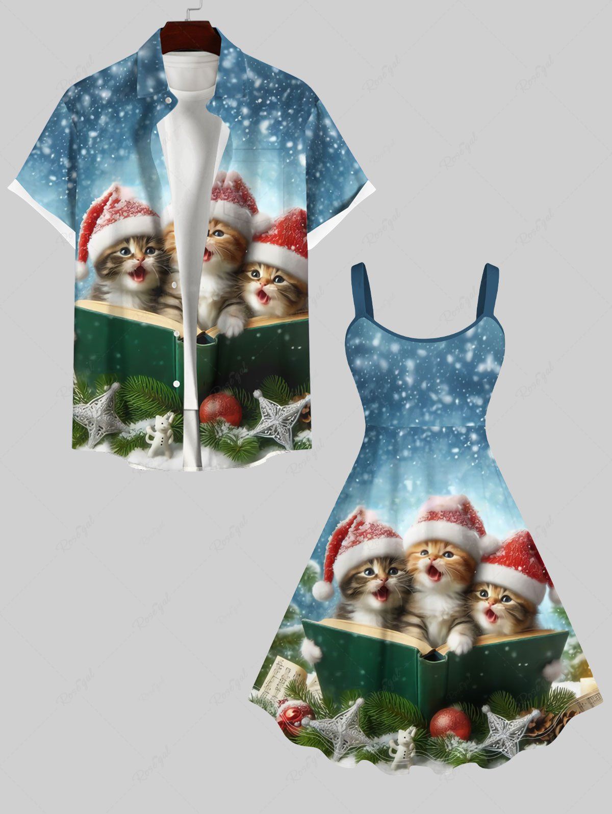 Shops Christmas Hat Cats Snowflake Book Cross Ball Ombre Print Plus Size Matching OutfitFor Couples  