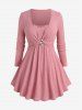 Ruffles Ruched Ribbed Textured Top and Skull Mesh Bowknot Tied Skirt Plus Size Outfit -  
