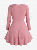 Ruffles Ruched Ribbed Textured Top and Skull Mesh Bowknot Tied Skirt Plus Size Outfit -  