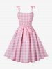 Fluffy Trim Cropped Textured Cardigan and Plaid Print Bowknot Vintage Dress Plus Size Outfit -  