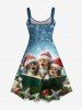 Plus Size Christmas Hat Cats Snowflake Book Cross Ball Ombre Print Tank Dress -  