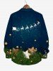 Plus Size Christmas Elk Glitter Galaxy Snowflake Star Grass Print Button Long Sleeves Shirt For Men -  