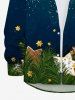 Plus Size Christmas Elk Glitter Galaxy Snowflake Star Grass Print Button Long Sleeves Shirt For Men -  