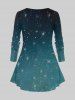 Plus Size Christmas Tree Ball Santa Claus Glitter Ombre Galaxy Print Long Sleeves T-shirt -  