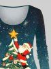 Plus Size Christmas Tree Ball Santa Claus Glitter Ombre Galaxy Print Long Sleeves T-shirt -  
