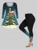 Plus Size Christmas Tree Ball Santa Claus Glitter Ombre Galaxy Print Long Sleeves T-shirt -  