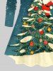 Plus Size Christmas Tree Ball Santa Claus Glitter Ombre Galaxy Print Long Sleeves T-shirt -  