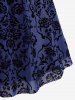 Plus Size Vintage Flower Layered Ruched Mesh A Line Dress -  