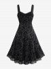 Plus Size Vintage Flower Layered Ruched Mesh A Line Dress -  