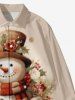 Plus Size Christmas Snowman Floral Holly Leaf Print Button Long Sleeves Shirt For Men -  