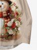 Plus Size Christmas Snowman Floral Holly Leaf Print Button Long Sleeves Shirt For Men -  