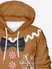 Plus Size Christmas Snowflake Candy Button Bowknot Print Pocket Drawstring Pullover Long Sleeves Hoodie For Men -  