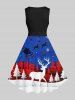 Plus Size Christmas Elk Snowflake Santa Claus House Print Vintage Swing A Line Dress -  