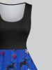 Plus Size Christmas Elk Snowflake Santa Claus House Print Vintage Swing A Line Dress -  