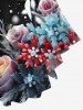 Plus Size Christmas Snowflake Holly Leaf Rose Flower Print Lattice Long Sleeves T-shirt -  