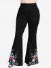 Plus Size Christmas Snowflake Holly Leaf Rose Flower Print Flare Pants -  