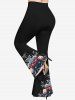 Plus Size Christmas Snowflake Holly Leaf Rose Flower Print Flare Pants -  