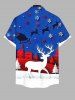 Chemise Imprimé Maison Élans Père Noël et Flocons de Neige Grande Taille avec Poche pour Homme - Bleu Ciel 2XL