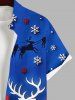 Chemise Imprimé Maison Élans Père Noël et Flocons de Neige Grande Taille avec Poche pour Homme - Bleu Ciel 2XL