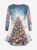 Plus Size Christmas Tree Ball Star Gift Box Tie Dye Print T-shirt -  