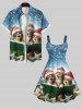 Chemisier avec Poche en Forme de Croix à Imprimé Chat et Boule en Dégradé de Noël Grande-Taille pour Hommes - Multi-A M