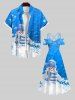 Plus Size Christmas Snowman Hat Scarf Snowflake Glitter 3D Print Buttons Pocket Shirt For Men -  