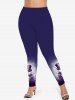 Plus Size Christmas Snowflake Snowman Flowers Ombre Colorblock Print Leggings -  
