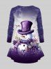 Plus Size Christmas Snowflake Snowman Flowers Ombre Colorblock Print T-shirt -  