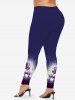 Plus Size Christmas Snowflake Snowman Flowers Ombre Colorblock Print Leggings -  
