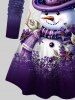 Plus Size Christmas Snowflake Snowman Flowers Ombre Colorblock Print T-shirt -  