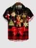 Chemise de Noël Etoile Lumière et Nœud Papillon Imprimés de Grande Taille avec Poche en Avant - Noir 2XL