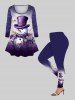 Plus Size Christmas Snowflake Snowman Flowers Ombre Colorblock Print T-shirt -  