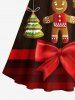 Plus Size Christmas Light Star Gingerbread Bowknot Print Scalloped V Neck Dress With A Belt -  