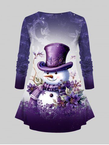 Christmas Snowflake Snowman Flowers Ombre Colorblock Print Plus Size Matching Outfit For Couples
