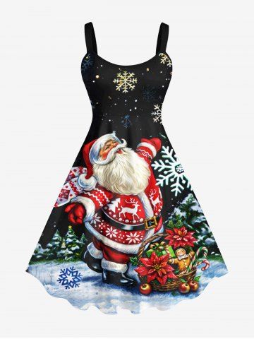 Plus Size Christmas Santa Claus Flowers Gingerbread Snowflake Print Tank Dress - BLACK - M