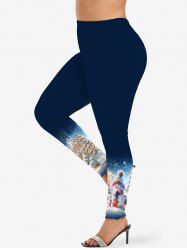 Plus Size Christmas Tree Light Gloves Hat Snowman Snowflake Print Leggings -  