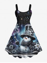 Robe Débardeur à Imprimé Bonhomme de Neige Etoile Flocons de Neige et Chapeau de Noël Grande-Taille - Noir 2X