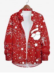 Chemisier à Boutons avec Poche et à Imprimé Père Noël Chaussette Etoile et Flocons de Neige Grande-Taille pour Hommes - Rouge 5XL