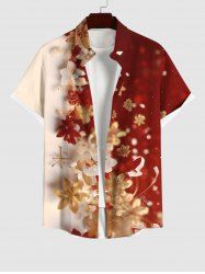 Plus Size Christmas Gilding Floral Print Ombre Button Pocket Shirt For Men -  