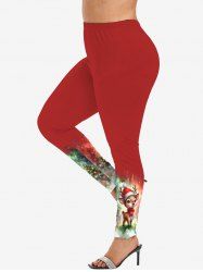 Plus Size Christmas Tree Ball Elk Hat Tie Dye Ombre Print Skinny Leggings -  