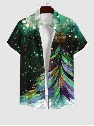 Chemise Boutonnée Imprimé Plume et Arbre de Noël avec Poche Grande Taille pour Homme - Noir 3XL