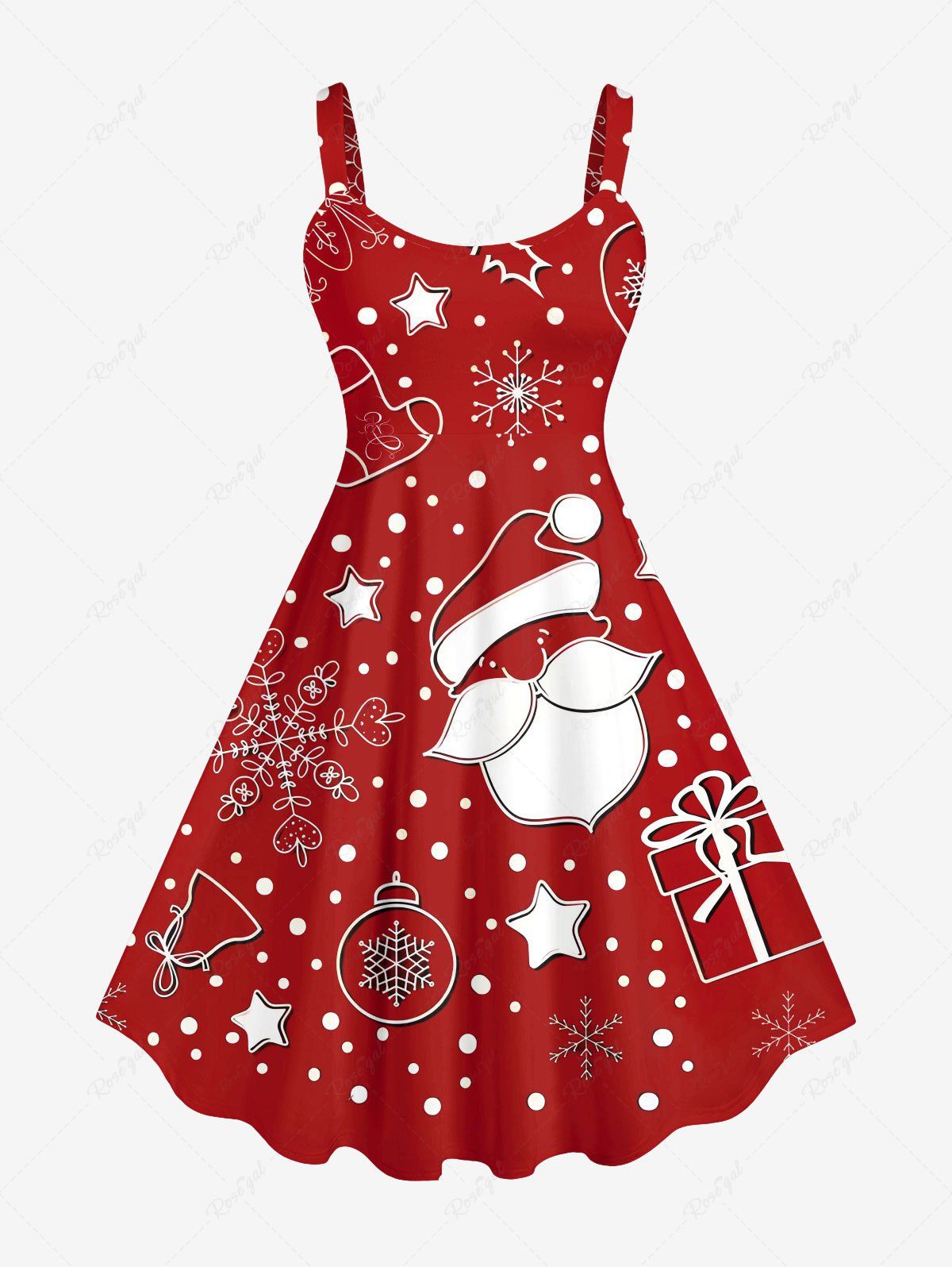Robe à Bretelles Imprimé Élément de Noël Grande Taille Rouge 1X