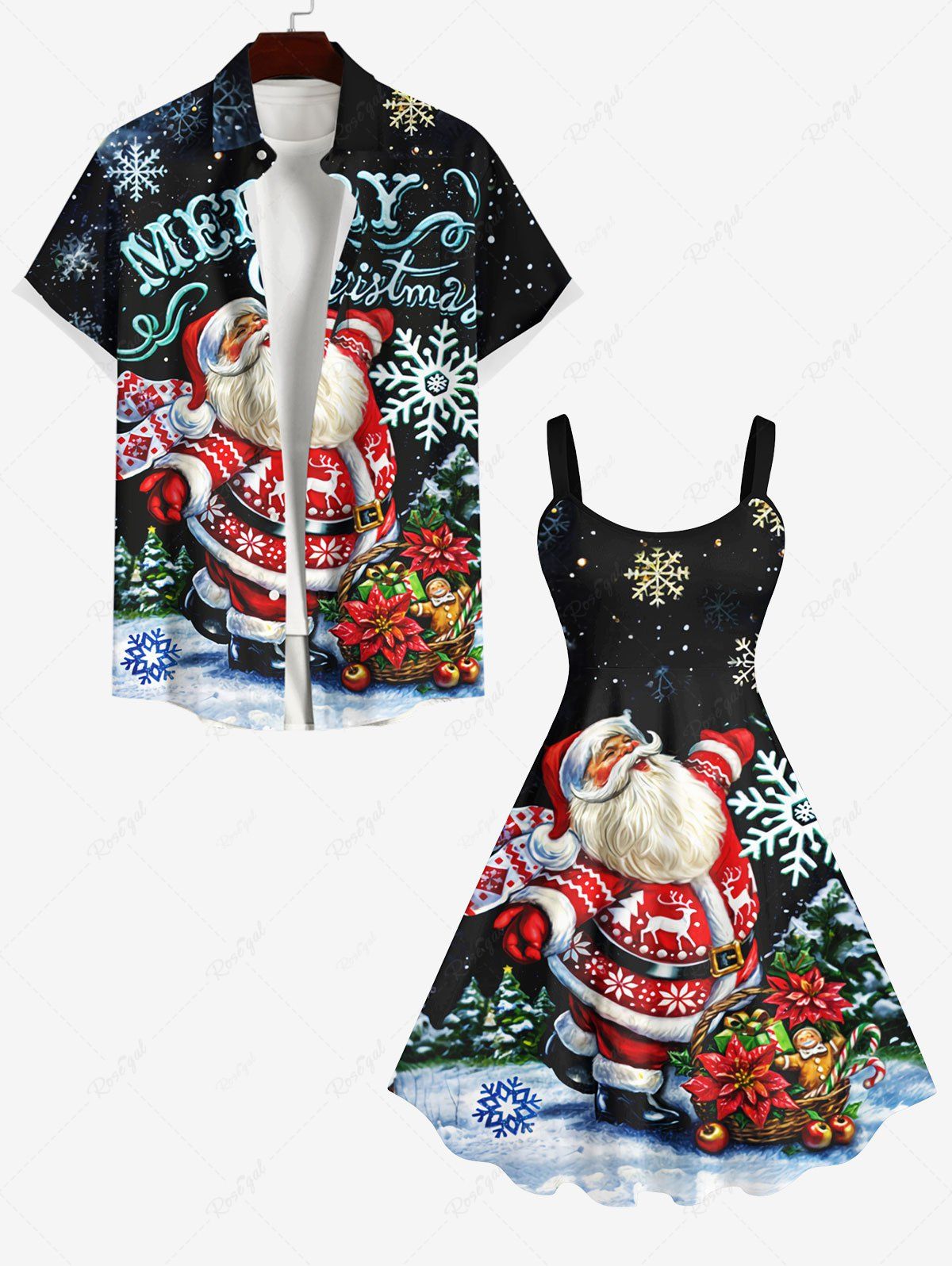 Tenue Père Noël à Imprimé Ville et Flocons de Neige Grande Taille pour Couples Multi-A 