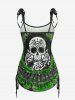 Plus Size Skull Rose Tie Dye Print Cinched Ruched Tie Boyshorts Tankini Swimsuit -  