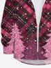 Chemise Brillant 3D Flocon de Neige et Sapin de Noël Imprimé à Carreaux avec Poche de Grande Taille à Manches Longues - Rose clair L