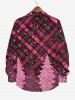 Chemise Brillant 3D Flocon de Neige et Sapin de Noël Imprimé à Carreaux avec Poche de Grande Taille à Manches Longues - Rose clair 5XL