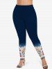 Plus Size Christmas Tree Light Gloves Hat Snowman Snowflake Print Leggings -  