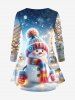Plus Size Christmas Tree Light Gloves Hat Snowman Snowflake Print T-shirt -  