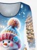 Plus Size Christmas Tree Light Gloves Hat Snowman Snowflake Print T-shirt -  
