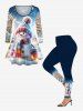 Plus Size Christmas Tree Light Gloves Hat Snowman Snowflake Print T-shirt -  